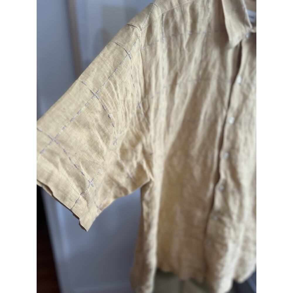 Pronto Uomo Yellow Linen Summer Tropical Hawaiian Shirt Xl Beach Vacation - Picture 4 of 9